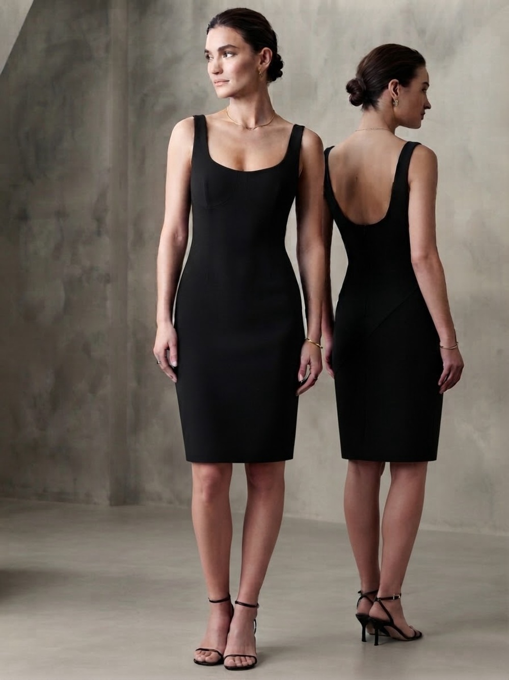Sleek Black Scoop-Neck Mini Dress
